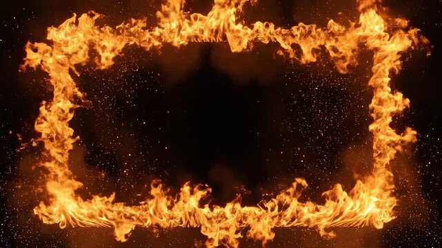Flames forming rectangular frame for commercial backgrounds, digital design, and advertising