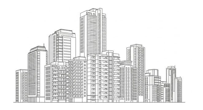 Modern City Skyline Buildings Tomographic Sketch.