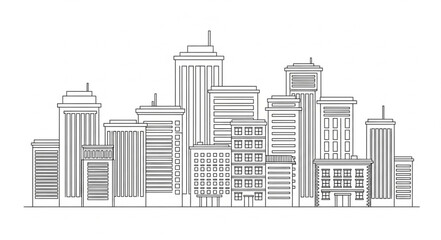 Fototapeta premium Modern City Skyline Silhouette Drawing.