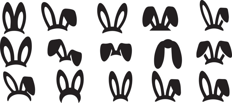 Rabbit bunny ears silhouette icon set with different ear shapes for animal and Easter design vector