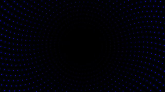 Abstract background with blue dots on black, radial pattern design element