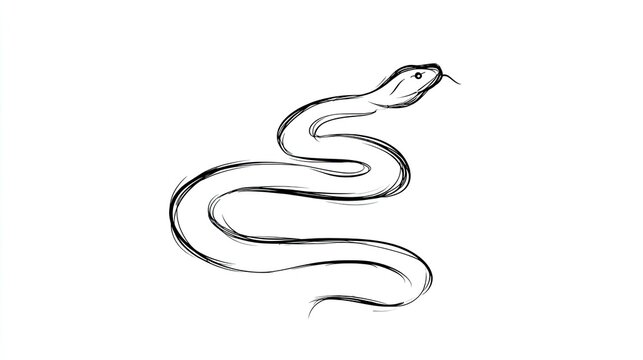 Simple sketch drawing depicts a coiled reptile with its head raised and tongue extended