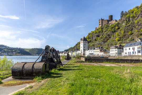 scenic view to city of St. Goarshausen island of  in the middle Rhine valley in Germany
