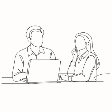 Continuous one line drawing of male CEO explaining business process and Communication and Project management concept. Single line draw design vector graphic illustration.