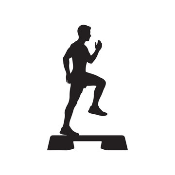 Man exsercise step silhouette icon vector flat design