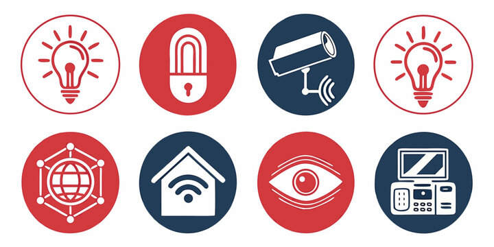 Smart technology and io t connected home device icons collection with technology internet connected automation security communication interface wireless electronic solution information