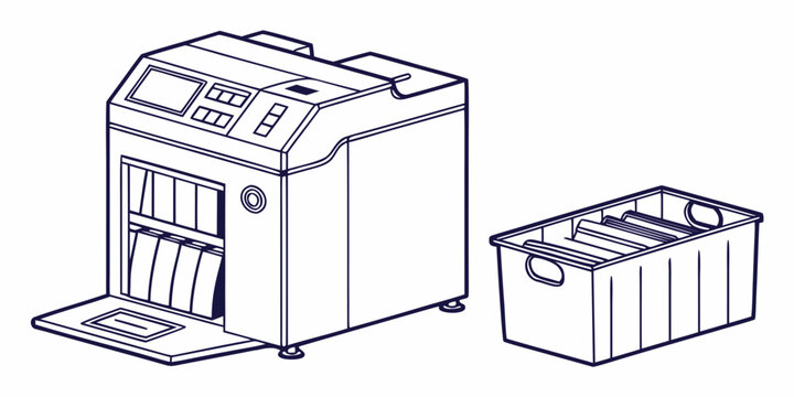 Large office document scanner and sorting bin system with document equipment technology business workplace automation management processing organization administrative professional hardware