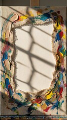 Fototapeta premium Colorful oil paint grunge frame on canvas with window shadow