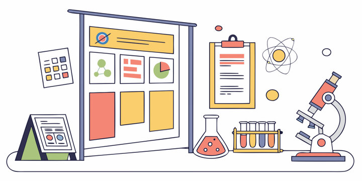 Science laboratory workspace with microscope and lab equipment illustration laboratory microscope experiment research chemistry education discovery scientific analysis clipboard academic