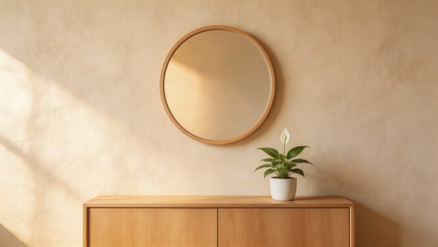 Warm Beige Textured Wall Minimalist Space with Peace Lily - Virtual Background