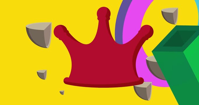 Crown geometrical graphic retro Royal theme background video. Minimal geometric elements animation. Vintage abstract shapes illustration for advertising.