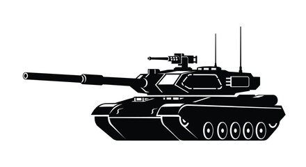 A striking black silhouette of a modern main battle tank showcasing its powerful design and military presence silhouette high quality professional detailed elegant stylish © rsvect02
