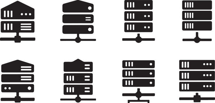 Server Room Icons Set Black and White