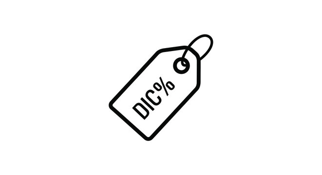 Simple black and white line drawing of a price tag with dic text