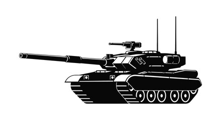 A striking black and white depiction showcases a modern main battle tank its form defined by bold lines and a distinct silhouette high quality © rsvect02