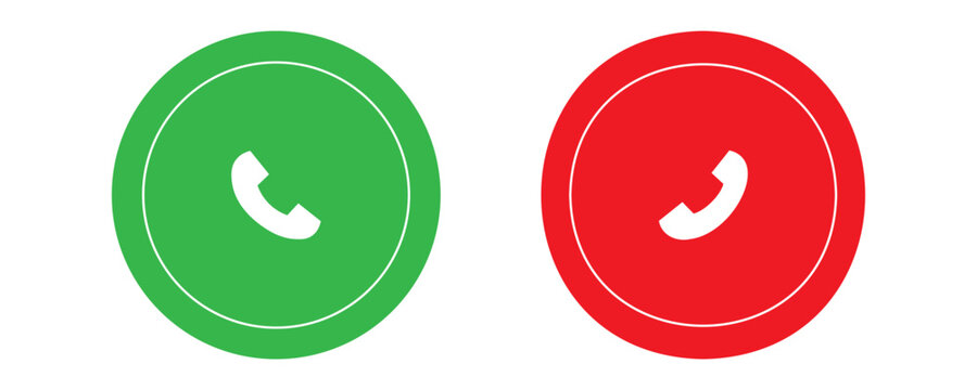Phone call icon accept and decline. Icons depict the option to accept or decline phone call with red and green buttons. Phone icon. Answer and hang up the phone icon. Accept and decline incoming call