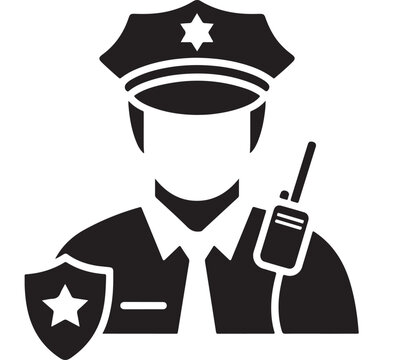 Police Officer Icon with Shield and Radio for Law Enforcement, Security and Public Safety Design