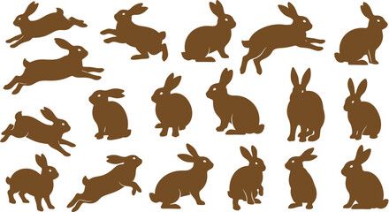 Fototapeta premium Rabbit icons set diverse hare silhouettes for design digital applications