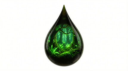 Obraz premium Green teardrop shaped object with reflective surface on white background