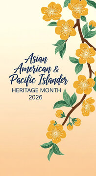 Image of branch with golden flower and green leaf, celebrating Asian American and Pacific Islander Heritage Month, symbolizing culture, heritage