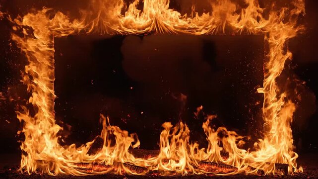 Flames forming a rectangular frame for commercial advertising, marketing campaigns, and creative projects