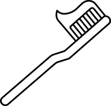 toothbrush with toothpaste  diagonal  bristle line silhouette vector illustration on transparent background