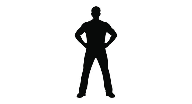 Silhouette of a muscular man standing with hands on hips
