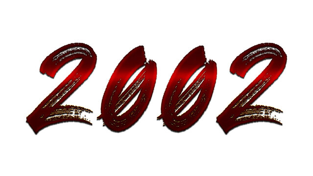 3D blood red number design of 2002 on white background.