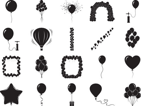 Black Balloon Icons and Silhouettes for Celebrations