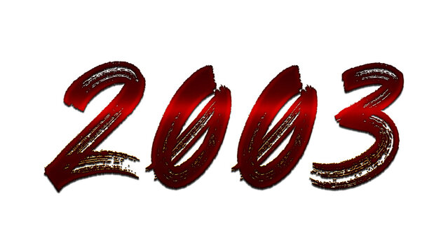 3D blood red number design of 2003 on white background.