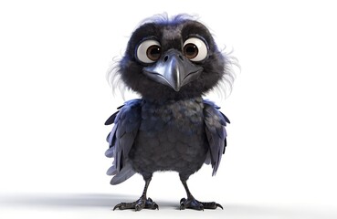 Obraz premium Cute 3D cartoon crow character isolated on white background