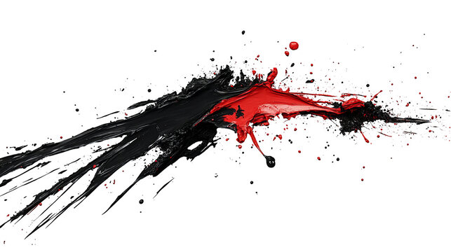 Dynamic abstract splash with black water and vibrant red pigments against black