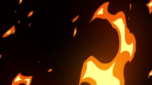 Bright Orange Fire Flames and Sparks on Black Background, Cinematic Loop