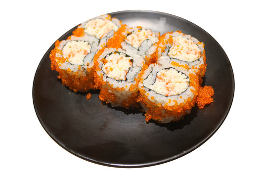 Fresh California Sushi Roll with Orange Tobiko Flying Fish Roe