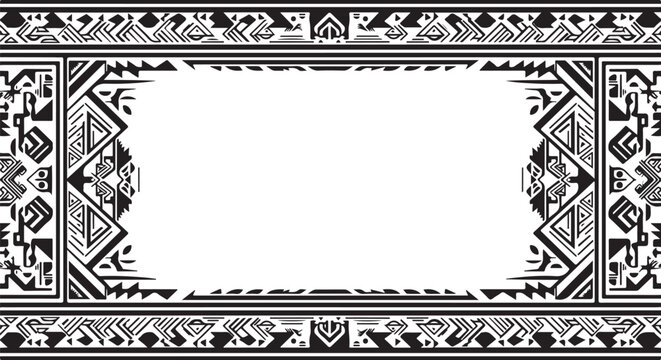Tribal frame border, black and white vector, geometric pattern, decorative template