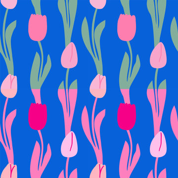 Seamless floral pattern with tulips. Vector color flower illustration. Good for textile, backgrounds, fabric and wallpapers. Two color variations