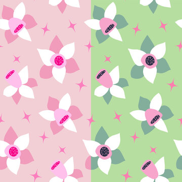 Seamless floral pattern with daffodil. Vector color flower illustration. Good for textile, backgrounds and wallpapers. Two color variations