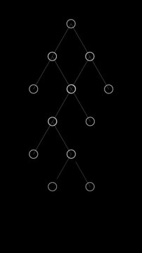 Minimalist logical tree structure expands vertically on a black background. Ideal for computer science tutorials, data hierarchy visuals, and software architecture.