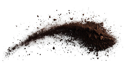 Fototapeta premium Dynamic shot of airborne dark powder cloud with particles against a stark black backdrop