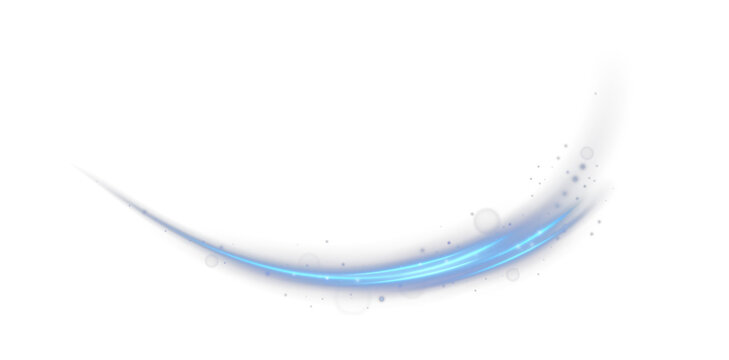 Blue curved light ribbon png with shine. Smooth blue twirl with glowing effect. Elegant festive line element. Glowing blue swirl png for decoration.