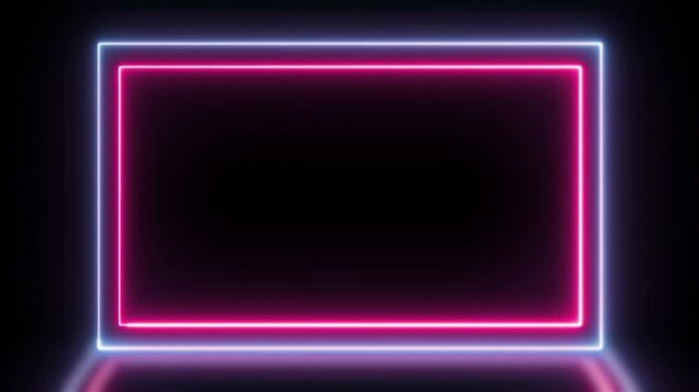 Glowing Neon Rectangle Frame Pink and Blue on Black Background, Loop