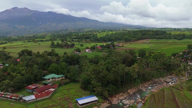 Aerial view of Mount Canlaon volcano rural landscapes in Canlaon City, Negros Oriental, Philippines.