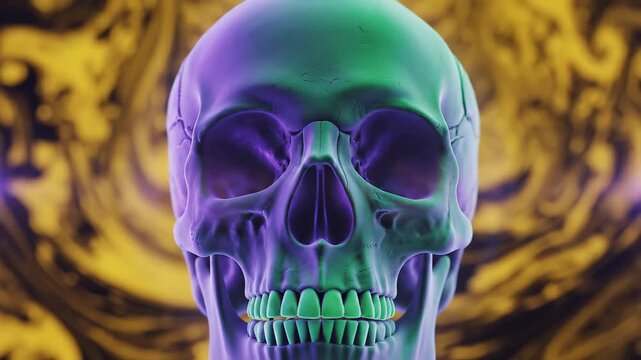 Colorful human skull against abstract background for commercial backgrounds, digital design, and advertising