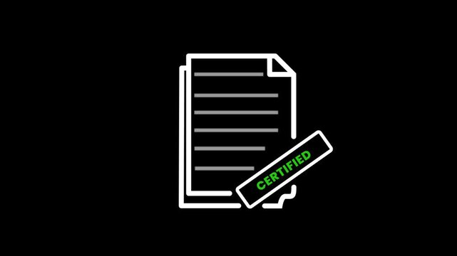 Certified document stamp animation with official label on paper file showing verification, authenticity and approval concept for business, legal and corporate workflow videos in 4K