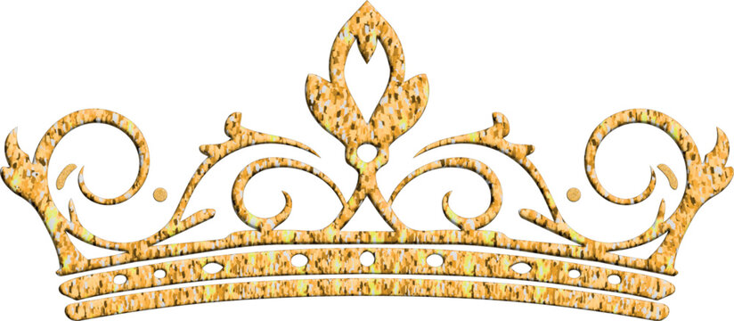 Ornate decorative crown with textured gold pattern and elegant swirling details on a light background.