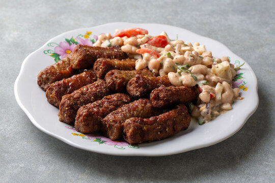 Turkish Tekirdag or inegol Kofte with Piyaz Salad