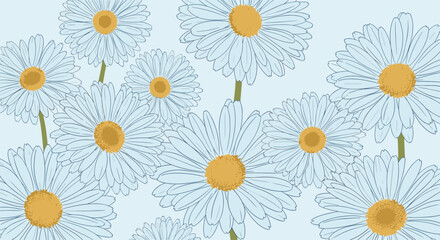 Obraz premium Delicate light blue daisy floral pattern background perfect for spring summer textile wallpaper design and nature decoration.
