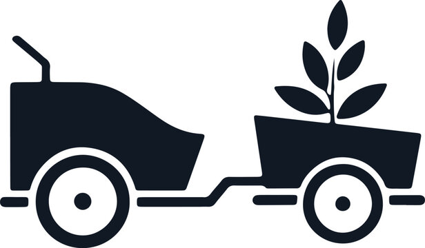 Black silhouette of a tractor trailer with a plant