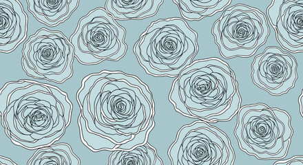 Fototapeta premium Elegant light blue rose floral seamless pattern for romantic vintage wallpaper design.
