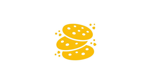 Minimalist Flat Icon of a Stack of Three Golden Cookies on White Background